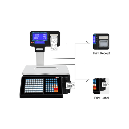 Electronic barcode scale for printing labels from 10 grams to 30 kilograms, supports issuing an invoice