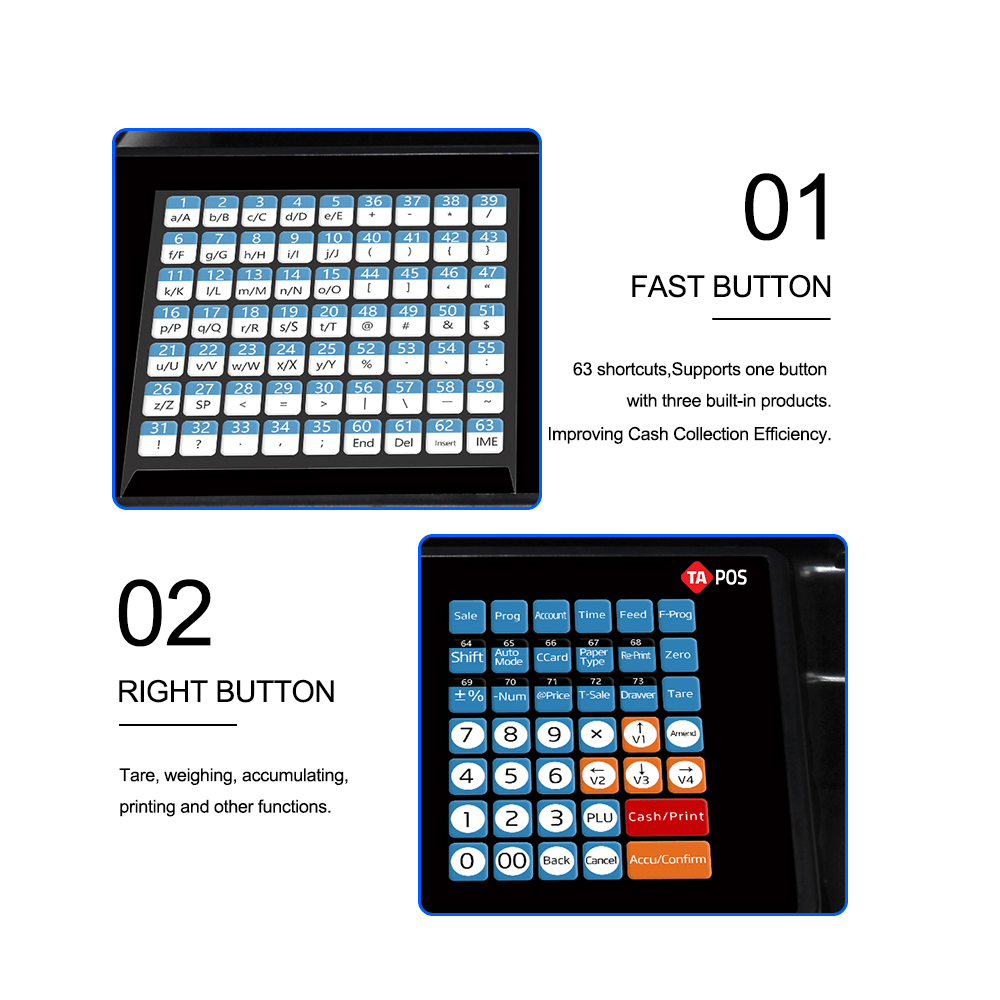 Electronic barcode scale for printing labels from 10 grams to 30 kilograms, supports issuing an invoice